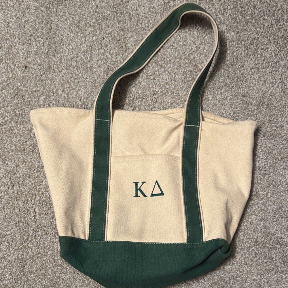 Canvas Tote Bag with Green Trim - KΔ Monogram